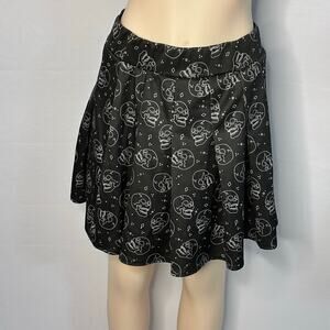 BodyRage Black Skull Print Skater Skirt – Size L edgy whimsigoth
